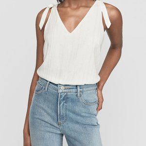 Express Woman's Gold Metallic Striped Tie Strap Sleeveless V-Neck Tank Top Large